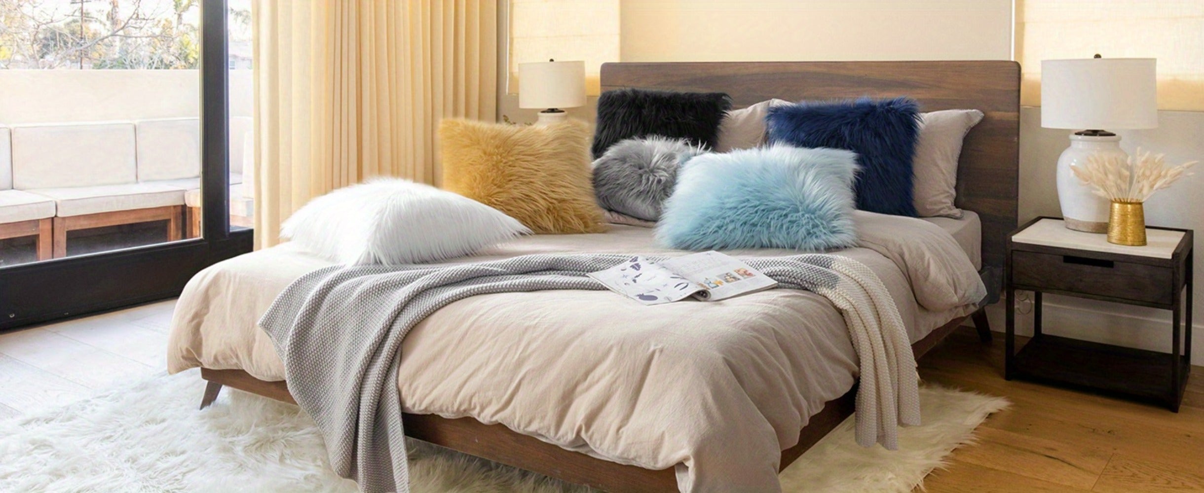 Faux Fur Throw Pillow Covers Pack of 2 ¨C Luxury Soft Fluffy Decorative Cushion Covers for Couch Bed Sofa, Pet Friendly, Zipper Closure