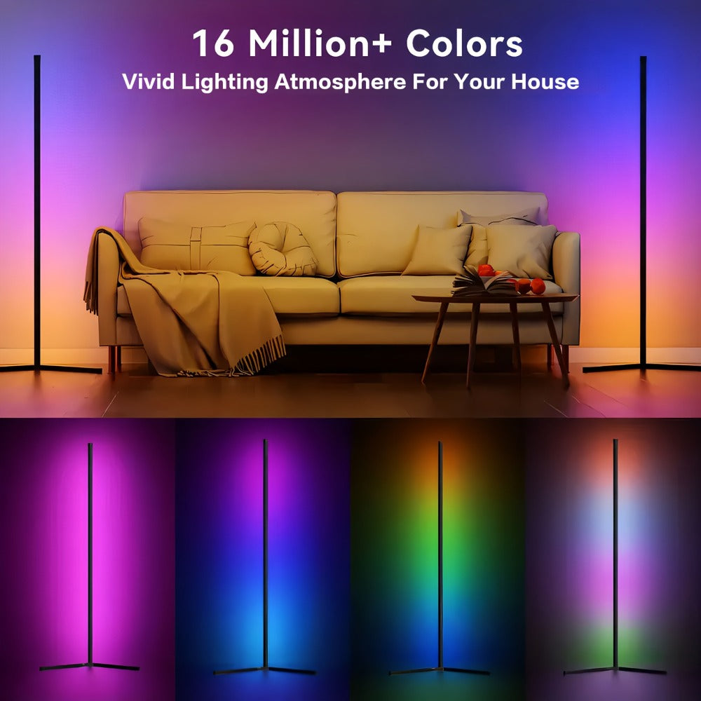 RGB Corner Floor Lamp 16 Million Color Changing LED Smart Light - 56 Inch Adjustable Height, APP & Remote Control, Music Sync, USB Powered Modern Standing Lamp for Game Room Living Room Bedroom Party Decor