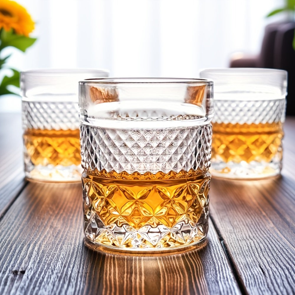 Italian Embossed Whiskey Glass ¨C Handcrafted XO Cocktail Tumbler | Aesthetic Roostertail Bar Beer Water Glass for Home Bar Gifting Party