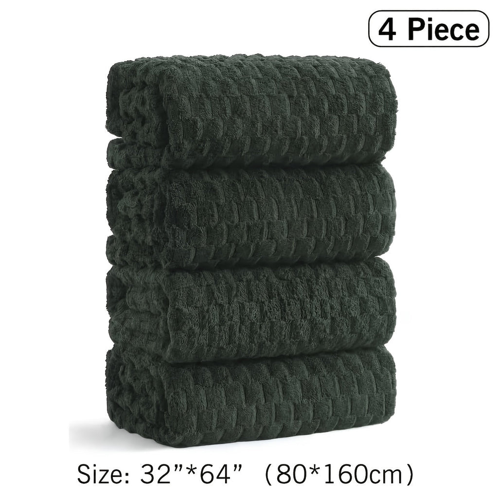 Oversized Bath Towel Set 800GSM 32x64 Inch Extra Large Microfiber - Ultra Soft Quick Dry Striped Spa Grade | Single or 4pcs Random Color | Beige White Light Blue Dark Gray | Modern Coastal Home Gift