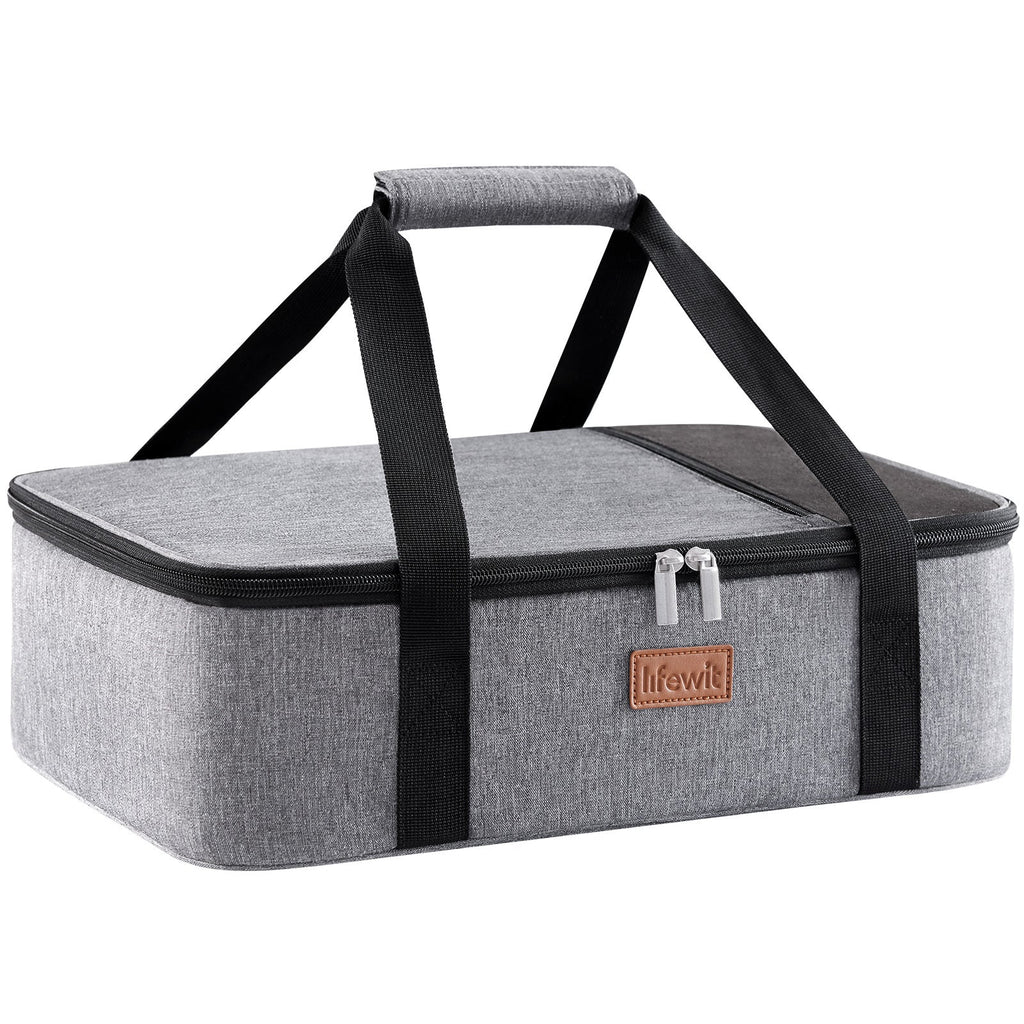 Insulated Casserole Carrier for Hot or Cold Food - Casserole Dish Carrying Case with Leak Proof Aluminum Foil Lining Fits 9x13 Baking Dish, Portable Food Warmer Bag for Potluck Picnic Cookout and Party, Single or Double Decker in 5 Colors