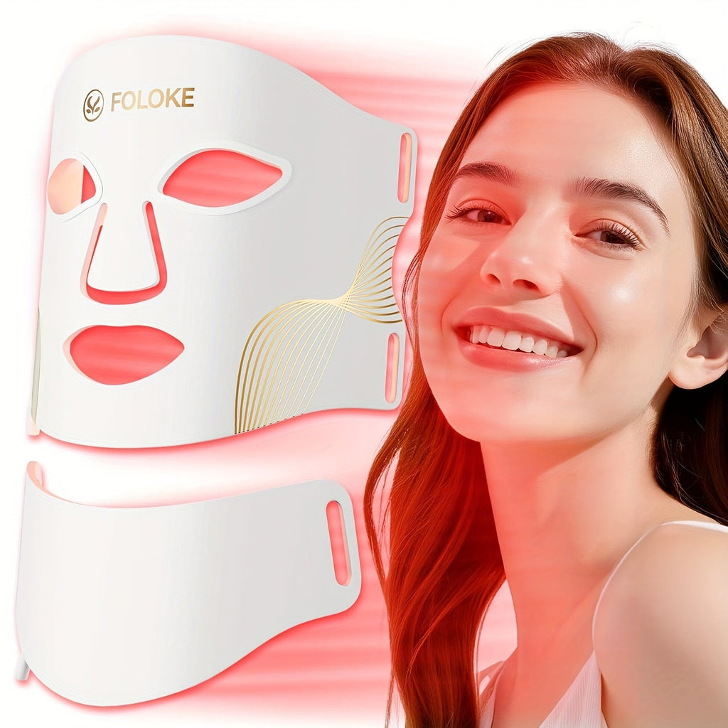 LED Light Therapy Face Mask 7 Color Red Light FDA Cleared Face and Neck Mask for Acne Whitening Anti-Aging Collagen Renewal Hydration Skin Care Home Use Rechargeable Portable