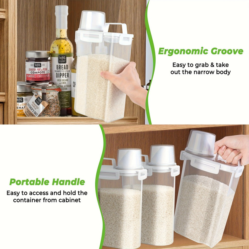 Airtight Food Storage Containers 4-Pack 3L/102oz BPA-Free Plastic Clip-Lock Lid Square Kitchen Pantry Organizer for Rice Flour Cereal Nuts Grain