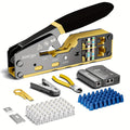 RJ45 Crimping Tool Kit Ethernet - CAT5/CAT5e/CAT6 Pass Through Crimper with Cable Tester, Wire Stripper, Pliers, Spare Blades, 50pcs CAT6 Connectors & Strain Relief Boots, Network Cable Kit