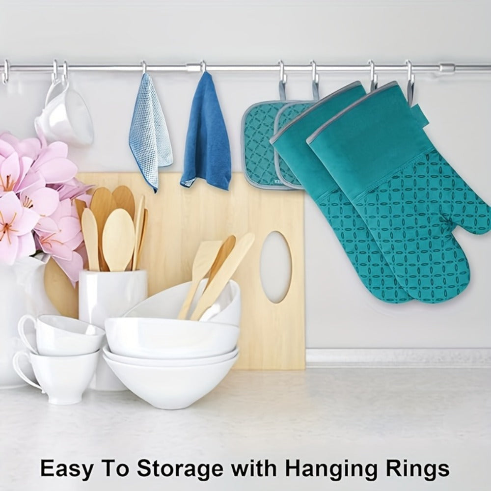 Oven Mitts and Pot Holders Set 6 Piece Heat Resistant Kitchen Gloves Non-Slip Cooking Mitts with Potholder