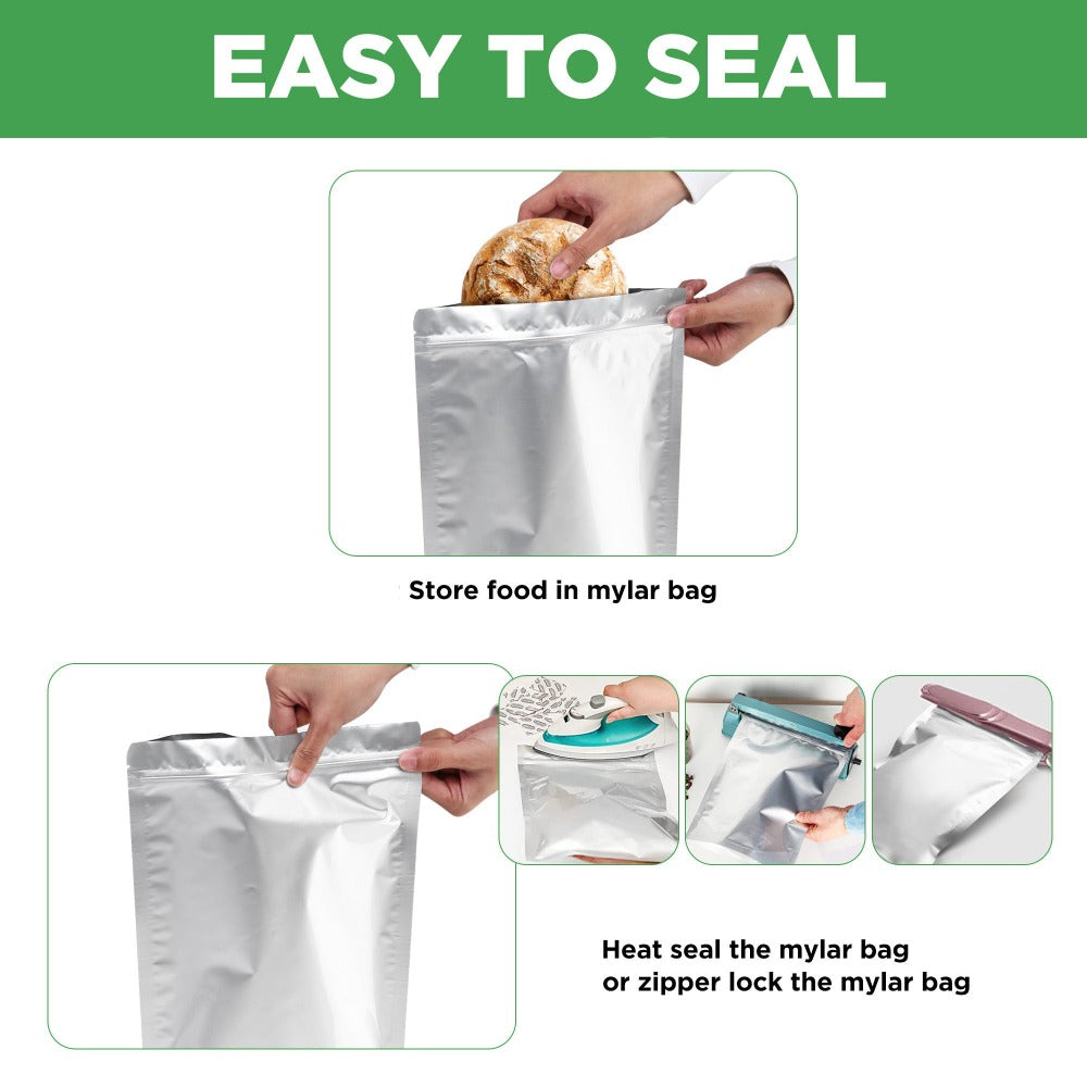 Mylar Bags for Food Storage 1 Gallon 10 Mil Thick ¨C Resealable Zipper & Heat Seal, 40pcs or 100pcs with Label Stickers | Long-Term Food Storage Bags for Dry Goods, Prepping & Pantry Organization