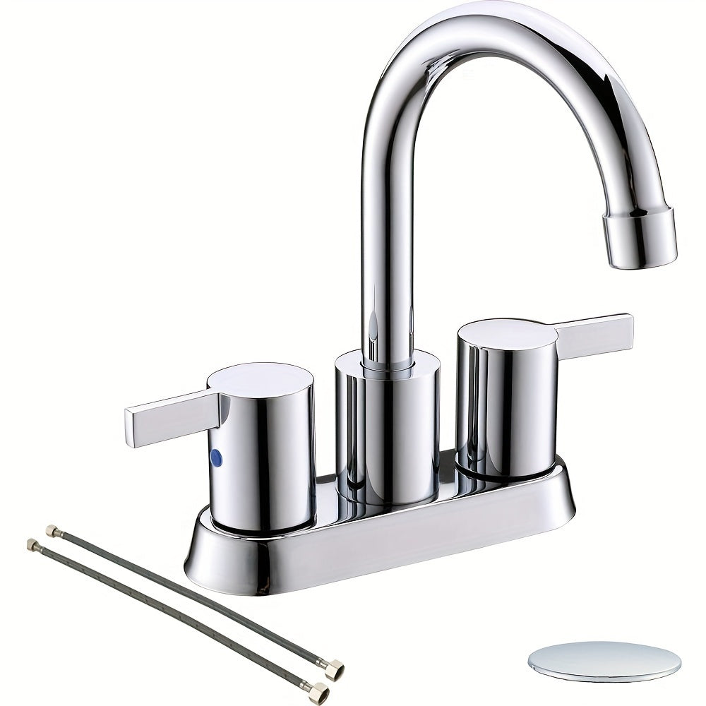 Bathroom Faucet 4-Inch 2-Handle Centerset ¨C 360¡ã Swivel Spout, Pop-Up Drain & Supply Lines Included, 2-3 Hole Vanity Sink Faucet for RV & Home, Brushed Gold, Matte Black, Nickel & Chrome