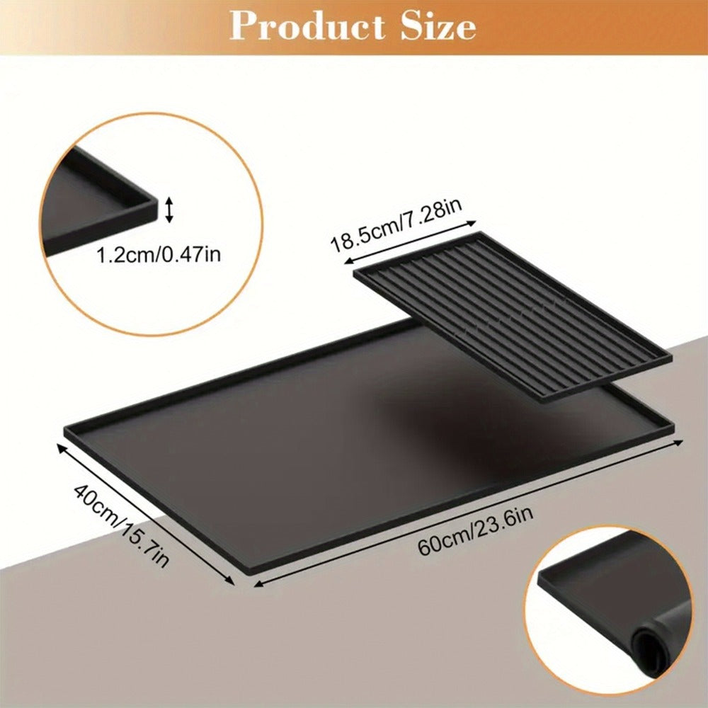 Silicone Coffee Mat with Side Pad 2-in-1, Heat-Resistant Espresso Machine Mat for Kitchen Countertop, Non-Slip Drying Mat for Coffee Bar Accessories, Easy to Clean 23.6x15.7in