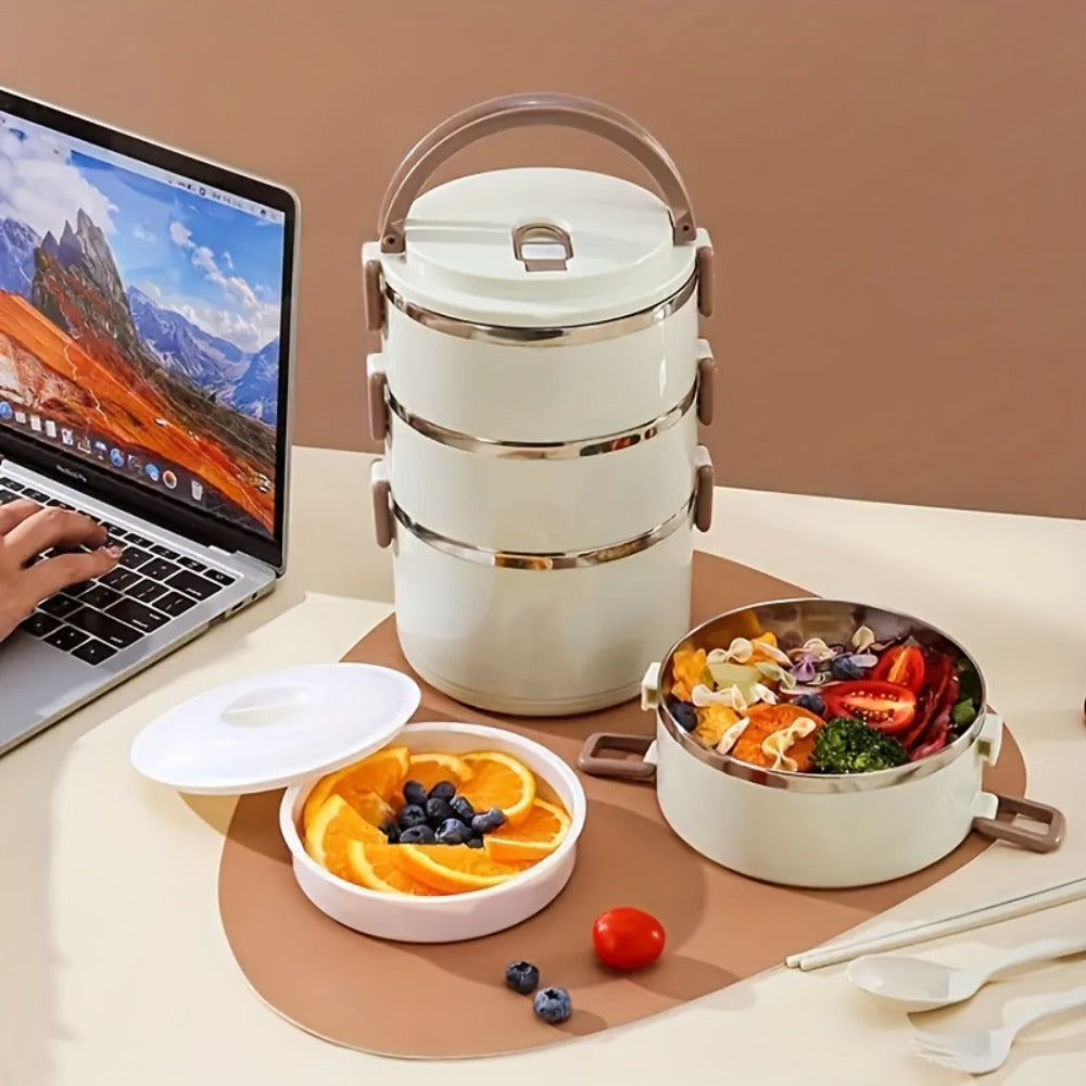 4 Layer Stainless Steel Lunch Box with Lid - Large Capacity Stackable Bento Box Set with Carry Bag and Cutlery for Camping Picnic School Office and Outdoor Adventures, Portable Reusable Food Storage Container