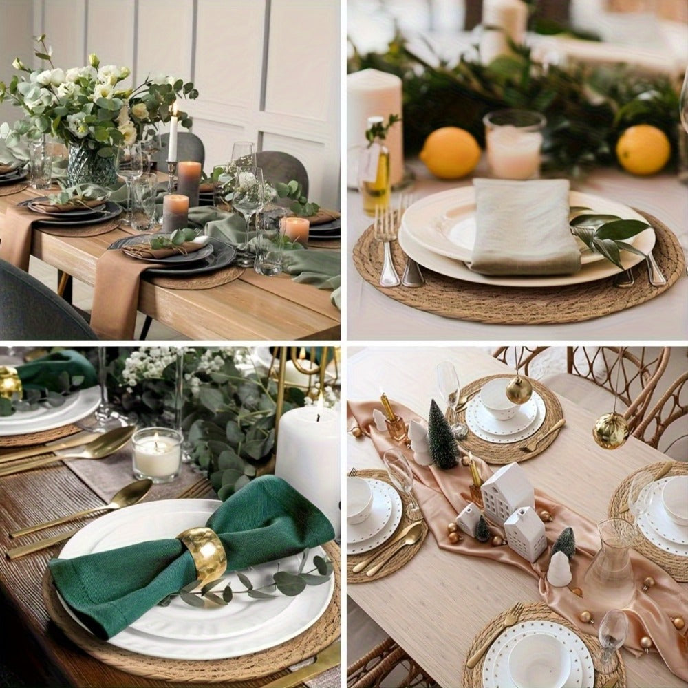 Round Placemats for Dining Table 12 Inch Boho Jute Braided Charger Plates Rattan Wicker Farmhouse Rustic Table Mats Set