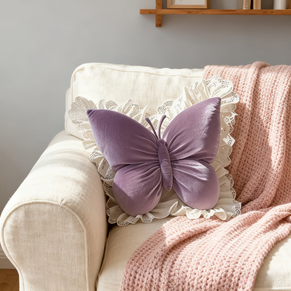 Butterfly Shaped Throw Pillow 3D Bow Decorative Cute Accent Pillow for Bed Sofa Couch Velvet Soft Polyester Fill Whimsical Home Decor Gift Multiple Colors 40x28cm