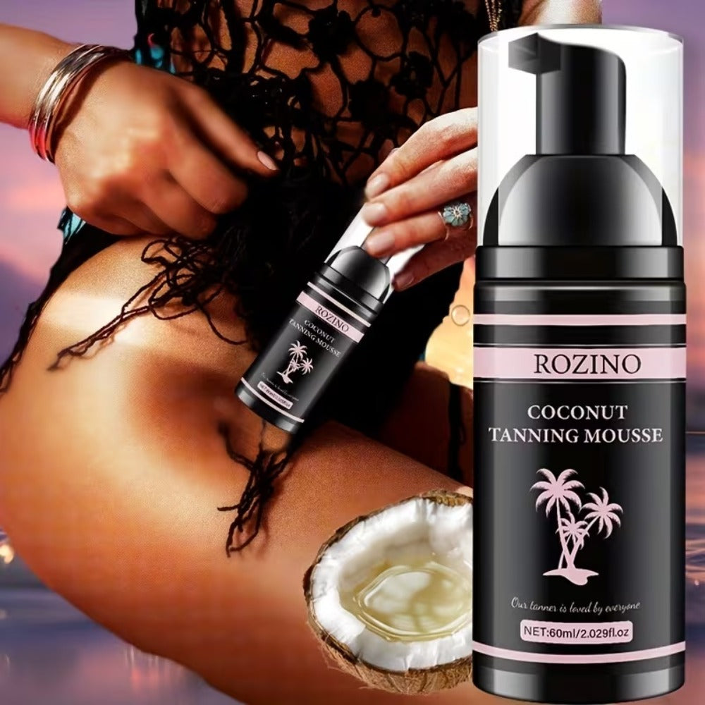 Sunless Tanning Mousse with Applicator Glove 60ml ¨C Natural Plant Ingredients Self Tanner Bronzing Set, Gradual Buildable Color for Even Light Beige Tan, Streak-Free Sunless Tanner for Body