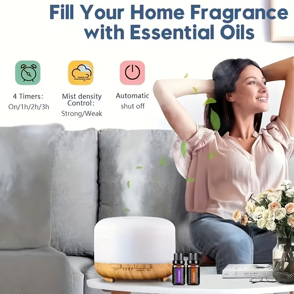 Essential Oil Diffuser 500ml with 10 Essential Oils 7 Color LED Aromatherapy Diffuser Humidifier Remote Control 4 Timer Settings Auto Shut-Off Ultra-Quiet for Home Office Bedroom Living Room Spa