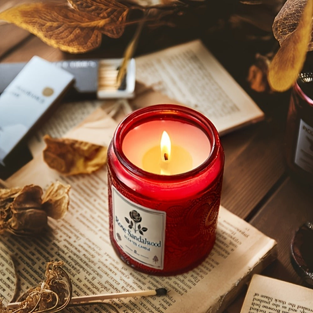 Scented Soy Wax Candle 8oz ¨C Luxury Glass Bottle with Ribbon, Single-Wick Oval Jar, 12+ Hour Burn, Rose Sandalwood, Eucalyptus Mint & Coffee Bliss Fragrances, Perfect Gift for Her, Valentine's Day & Home Decor