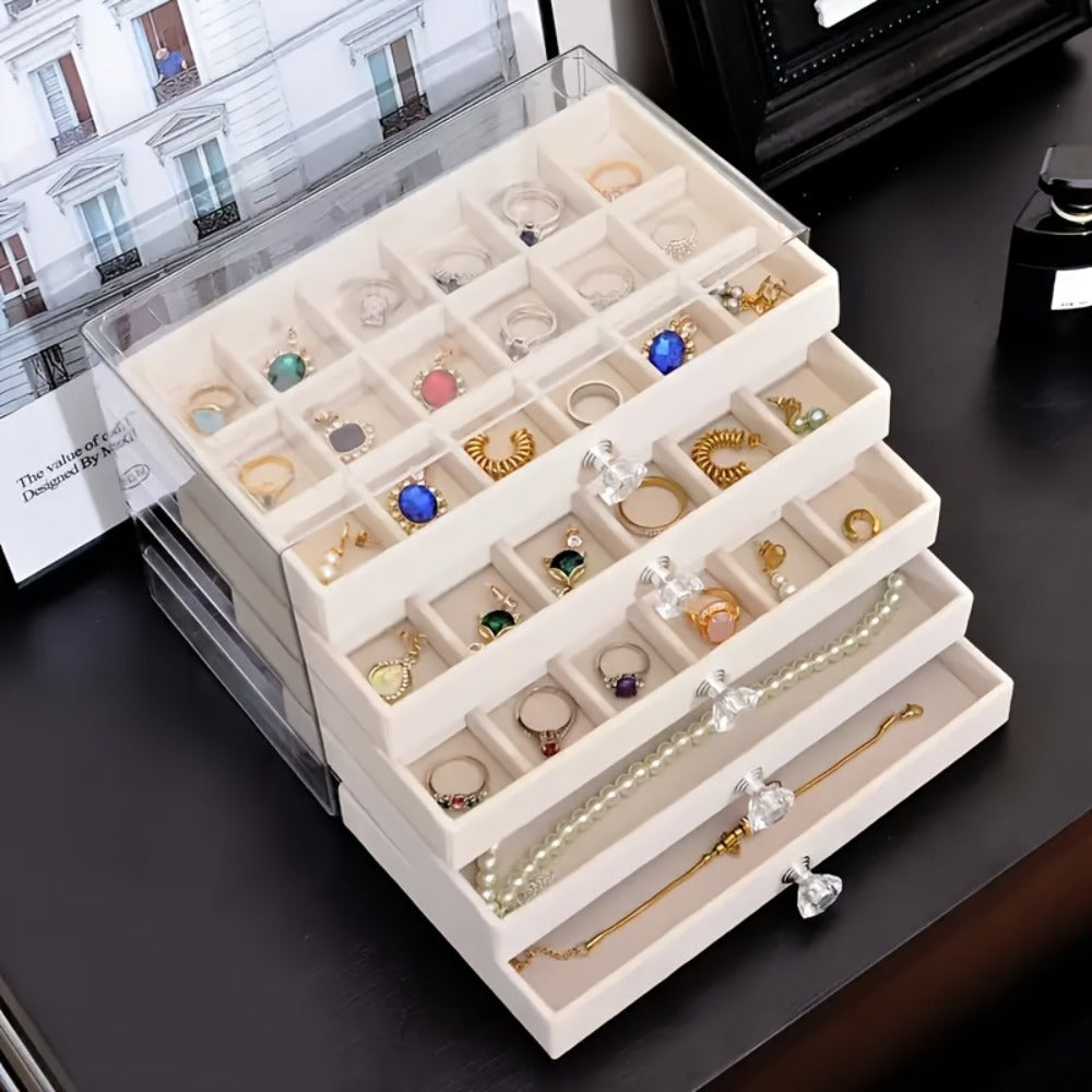 5-Tier Jewelry Box Organizer with Drawer Luxury Glam Storage