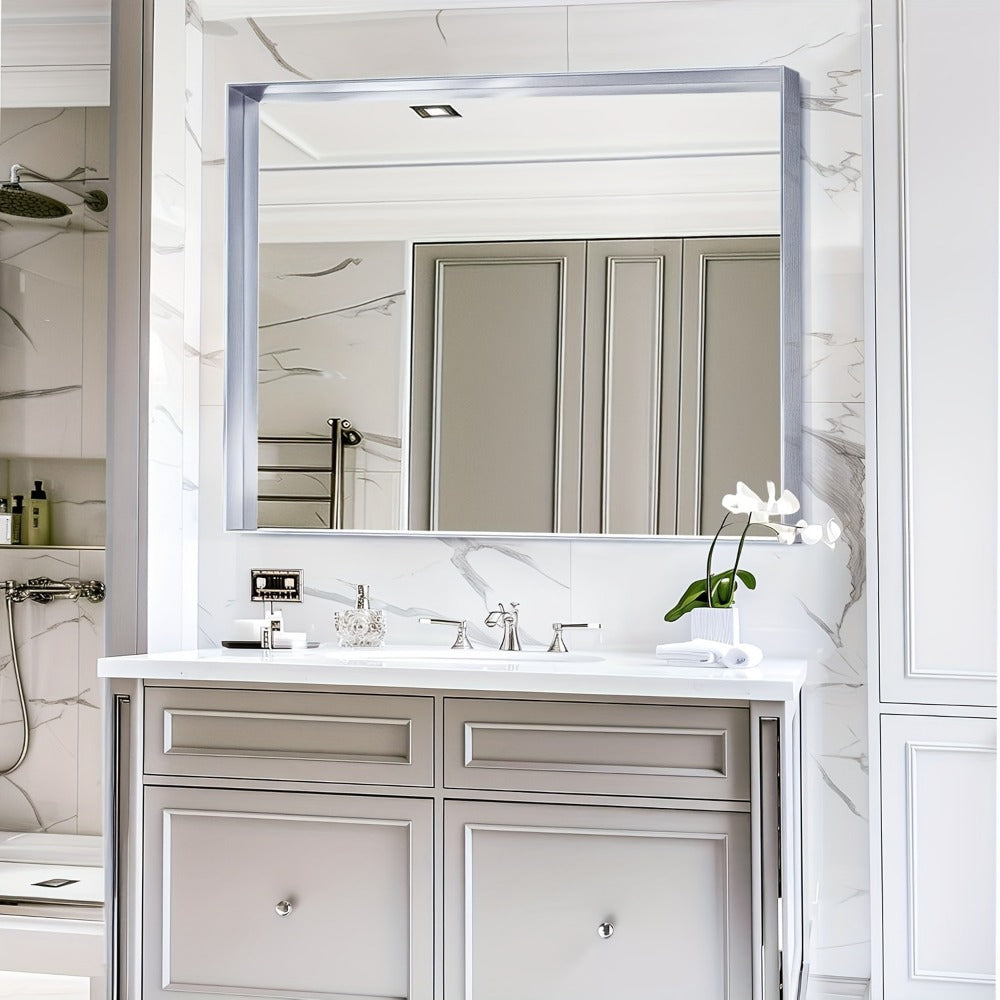 Bathroom Vanity Mirror Wall Mounted Metal Frame Rectangle ¨C Anti-Rust Farmhouse Mirror in Matte Black, Gold & Silver, Multiple Sizes, Horizontal or Vertical Hang