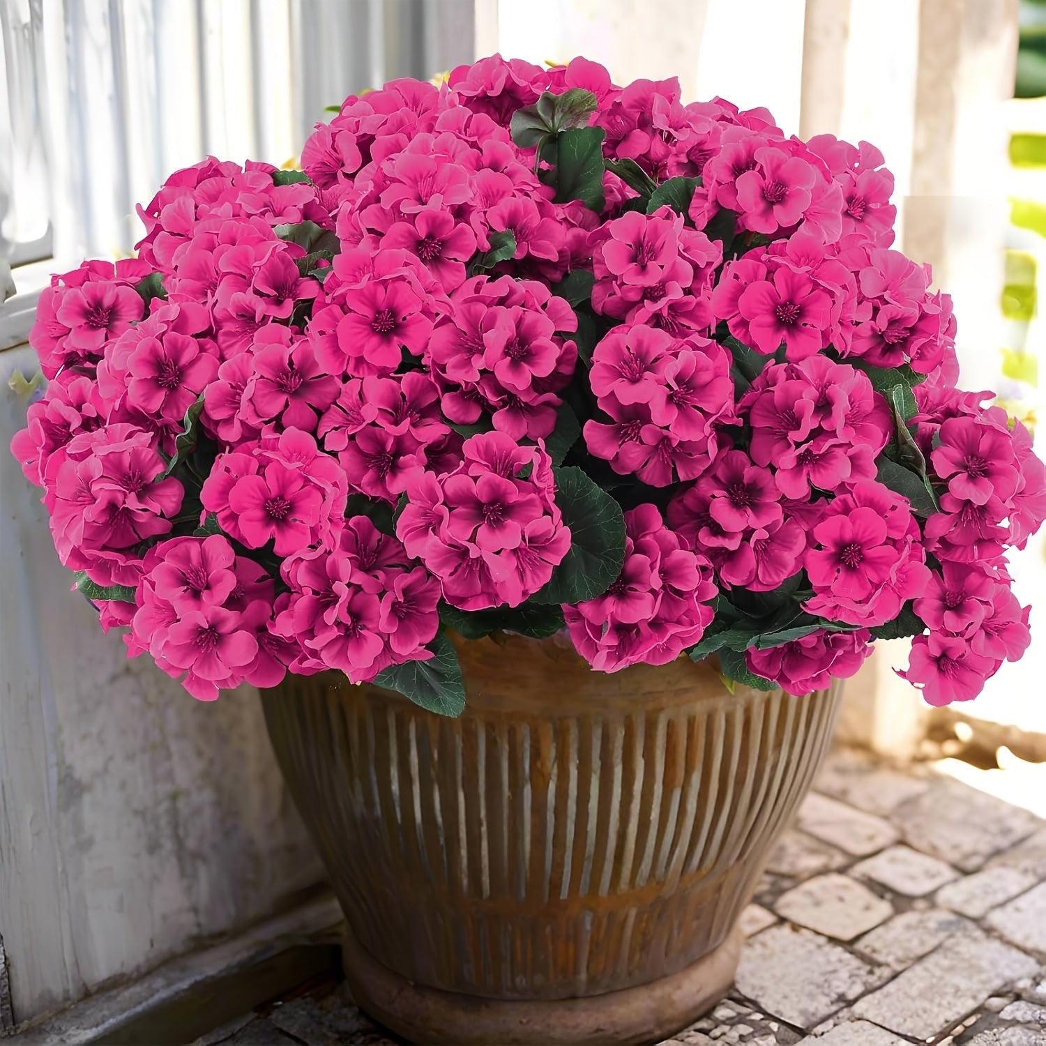 Artificial Flowers Outdoor UV Resistant - Geranium Hydrangea Rose Marigold Faux Silk Flowers for Garden Patio Home Table Centerpiece Decor, 8/16 Bundles, 13.77 Inch