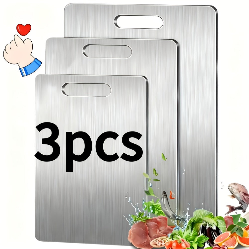 Stainless Steel Cutting Board Set of 3 ¨C Durable BPA-Free Kitchen Cutting Boards, Rust-Resistant & Easy to Clean, Space-Saving Nested Design for Meat, Vegetables & Food Prep