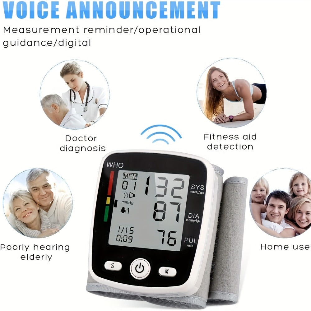 Wrist Blood Pressure Monitor Rechargeable - Digital BP Monitor with Large LCD, Voice Broadcast, 2¡Á99 Memory & USB Charging, Portable Wrist Cuff for Home & Travel, Optional Bundle with Pulse Oximeter