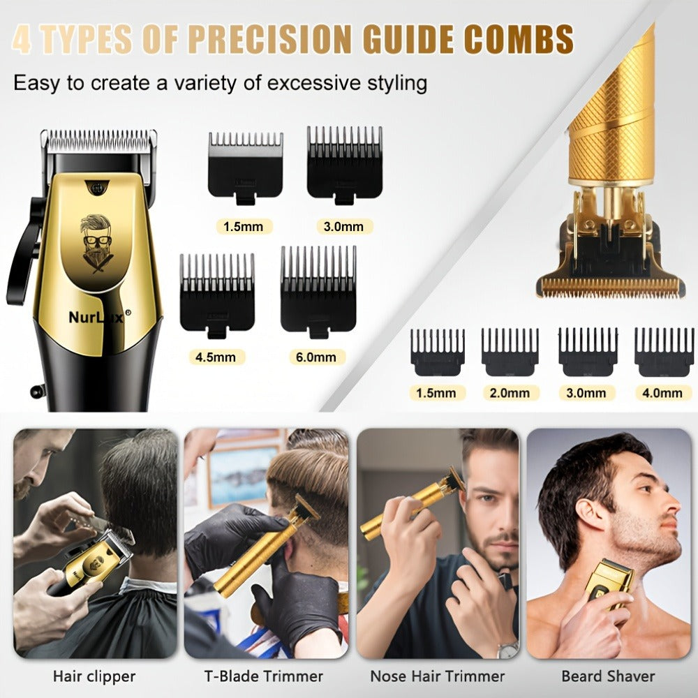 Men's Professional Hair Clipper and Trimmer Set Wireless USB Rechargeable Hair Cutting Kit for Hair and Beard Precise Grooming Gift for Dad Boyfriend Father's Day