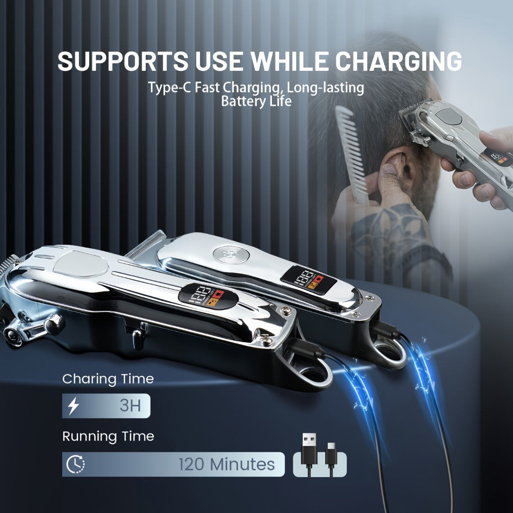Professional Hair Clipper & Beard Trimmer Set - MENSURE Cordless 6000RPM Hair Cutting Kit with T-Blade Trimmer, 7 Guide Combs, LED Display & Type-C Fast Charging, Barber Kit for Men Home & Salon Use
