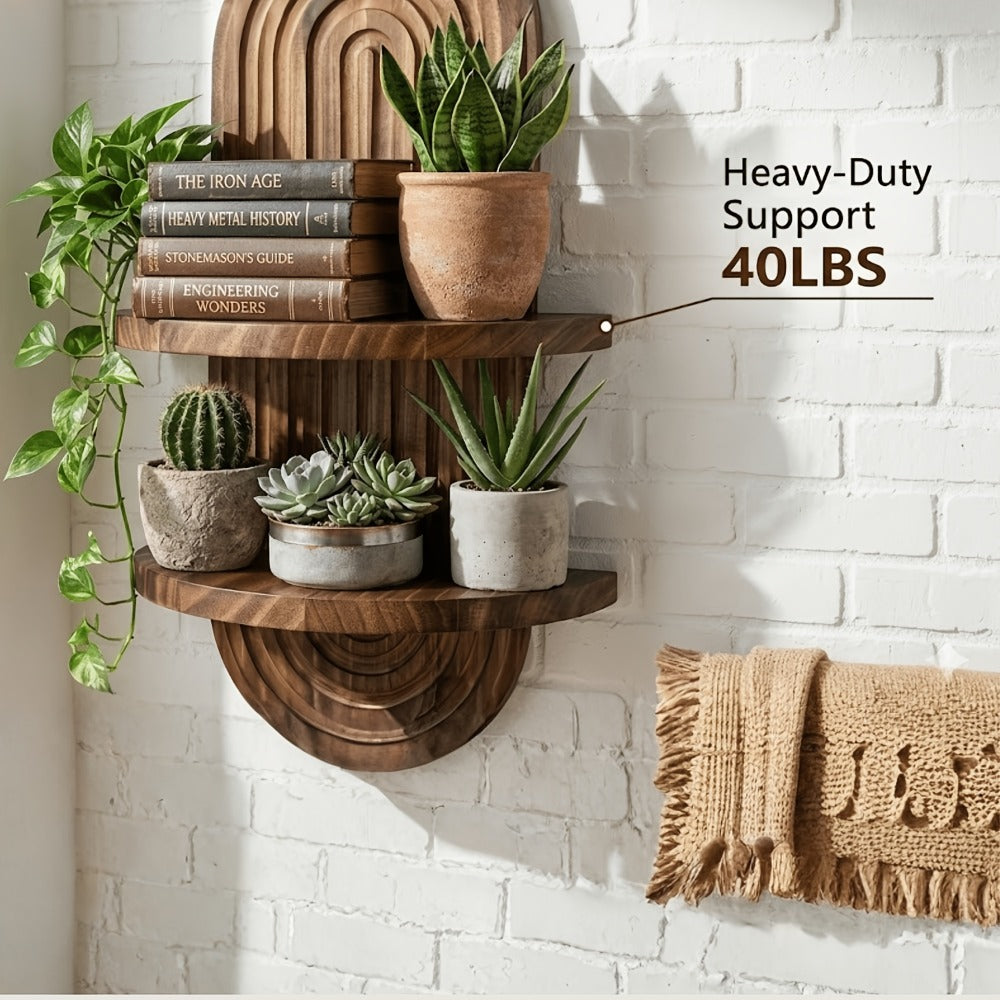Floating Shelves Wood 2-Tier Bohemian Rainbow Arch Wall Shelf Hanging Plant Stand Flower Pot Display Rack Living Room Bedroom Kitchen Entryway Decor
