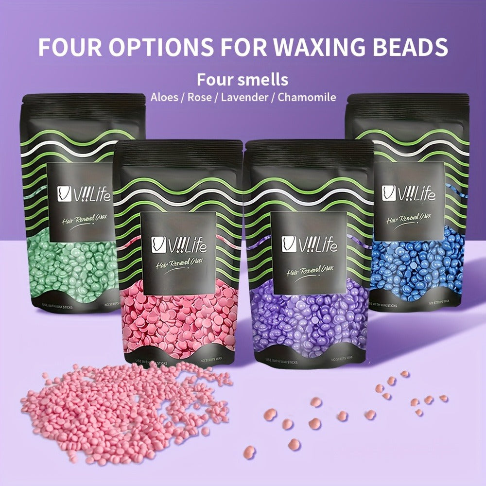 Hard Wax Beads for Hair Removal - 4 Colors Wax Beans with 20 Wood Sticks, Brazilian Bikini Wax Kit for Women & Men, Sensitive Skin, Full Body Legs Face Underarms, At-Home Waxing