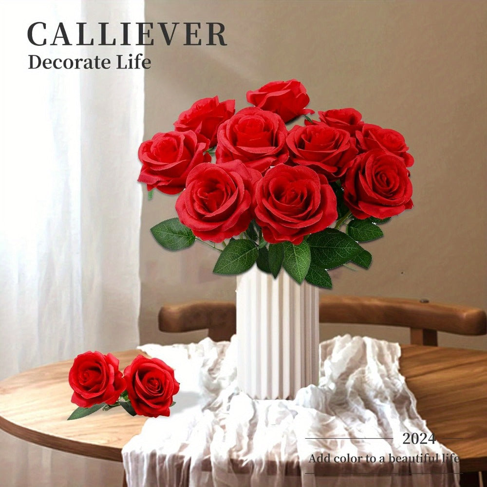 10pcs Artificial Silk Roses Bulk - Fake Flowers for Wedding Home Decor, 19.69¡± Long Stem, Deep Purple & Dark Green