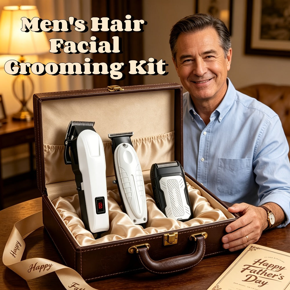 Men's Hair Clipper Set Cordless Beard Trimmer Electric Shaver Grooming Kit with LCD Display USB-C Rechargeable for Home Barber Haircut Mustache Travel Father's Day Gift
