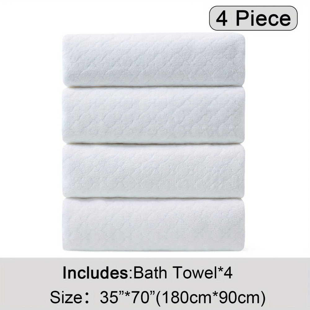 Oversized Bath Towel Set 4 Piece Diamond Pattern Microfiber - Ultra Soft Highly Absorbent Quick Dry | 10 Colors | Blue Green Black Gray Navy Orchid Brown Purple White Turquoise | Bathroom Hotel Gym Gift