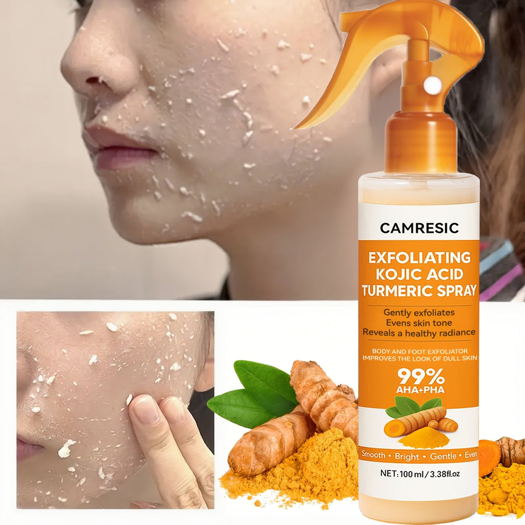 Kojic Acid Turmeric Brightening Spray 100ML Exfoliating Body Spray for Even Skin Tone Dark Spot Corrector for Face Body Legs Hands Kojic Acid Serum Spray Skin Smoothing Keratin Cleansing Mist