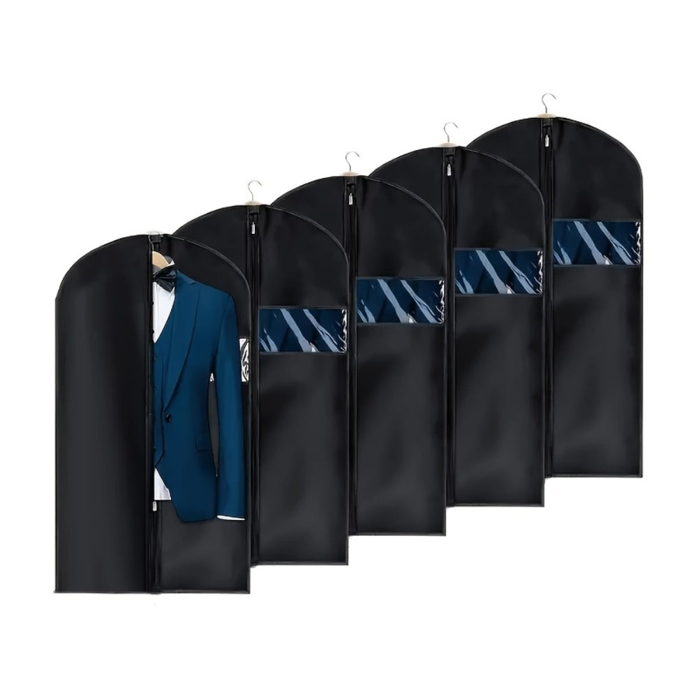 Garment Bags with Zipper Closure & Dust Protection for Suits Dresses Shirts ¨C Set of 5 Reusable Black Cover Bags