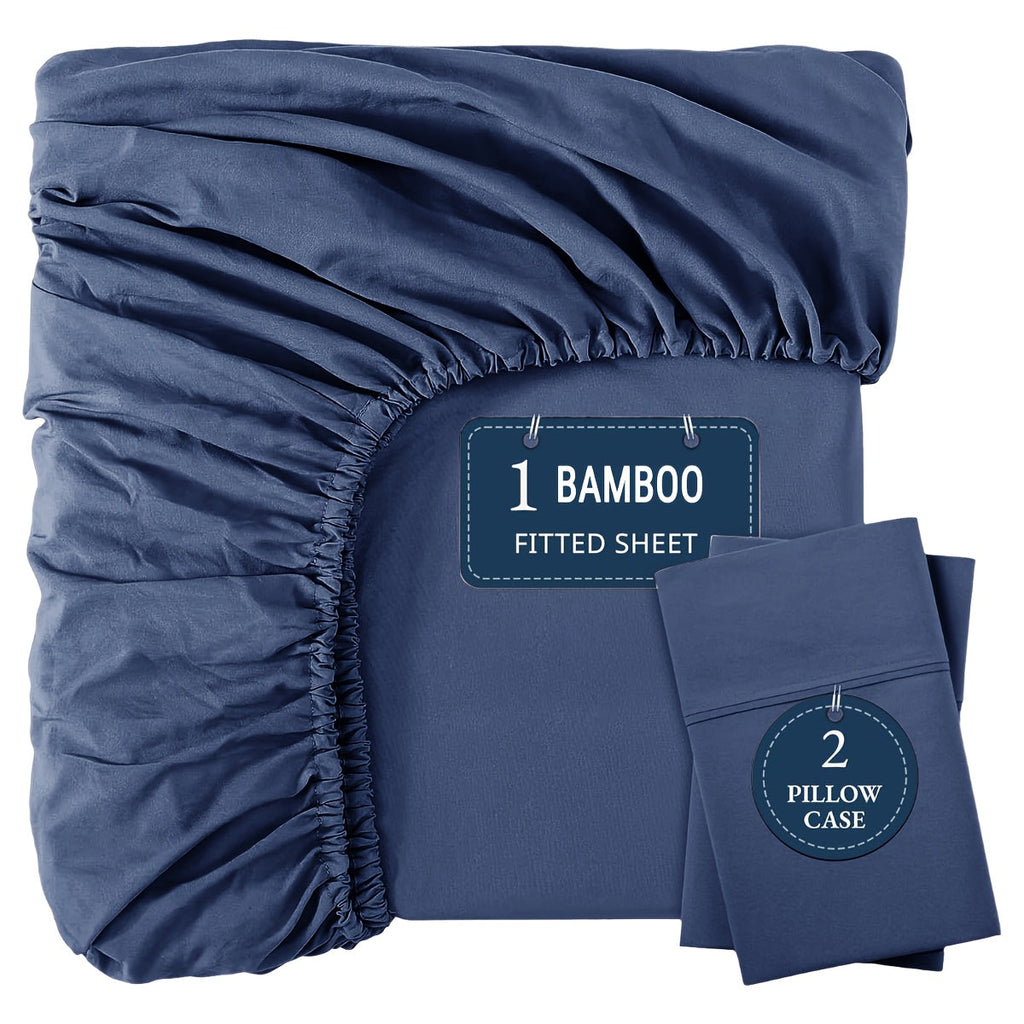 Bamboo Fitted Sheet Set 3-Piece ¨C Cooling Breathable Soft Deep Pocket Bed Sheets, Twin Full Queen King, 12 Colors ¨C Fits Mattress Up to 15¡±