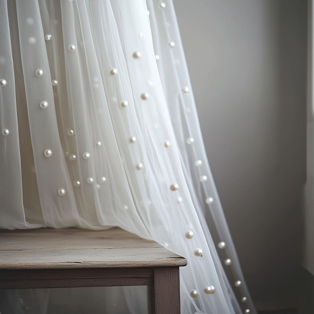 White Pearl Sheer Tulle Fabric Roll 160x300cm ¨C Elegant Organza Mesh for Wedding Backdrop Table Skirt Window Drape Party Decoration Bridal Shower Baby Shower Festive Event Decor