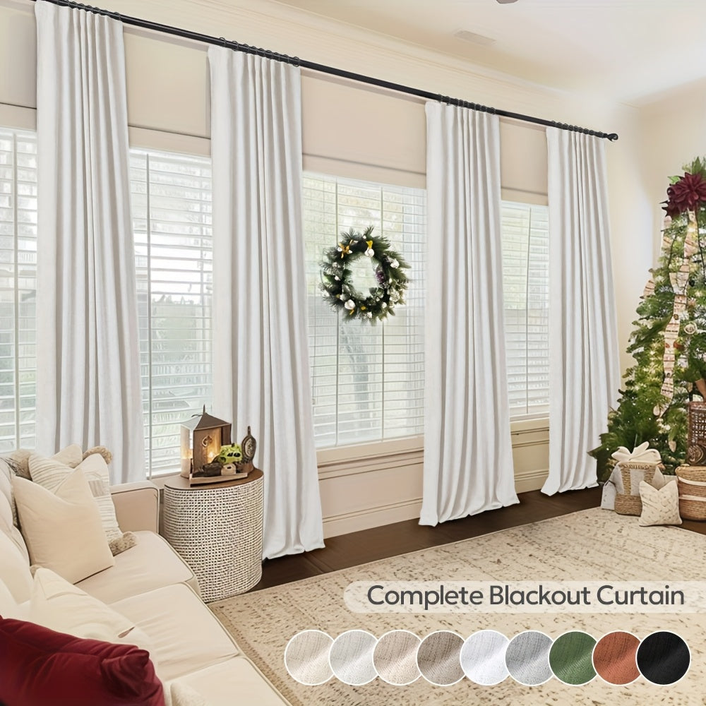 100% Blackout Curtains 4 Panels Faux Linen Textured Thermal Insulated Drapes - Room Darkening Window Curtains for Living Room Bedroom, Clip Rings & Rod Pocket, Energy Efficient Home Decor 50W x 84-120L