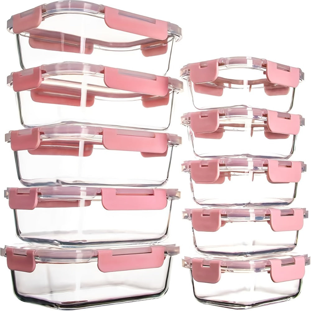 Glass Food Storage Containers with Lids 10PCS Set ¨C Airtight Leak-Proof Meal Prep Containers, Dishwasher & Oven Safe, Lunch & Leftover Storage
