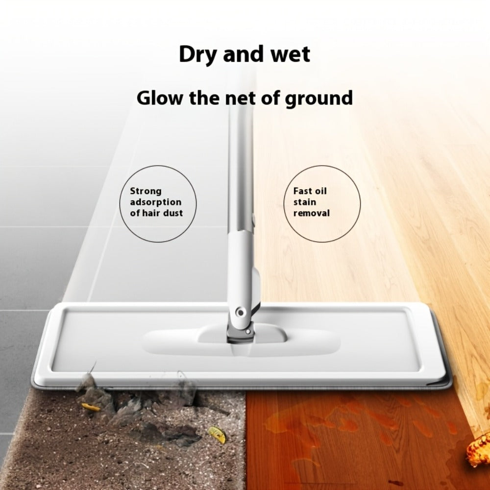 Flat Mop and Bucket Set with Wringer Metal Handle 2 Reusable Microfiber Pads Floor Mopping System for Bedroom Bathroom Kitchen Living Room Wall Floor Cleaning
