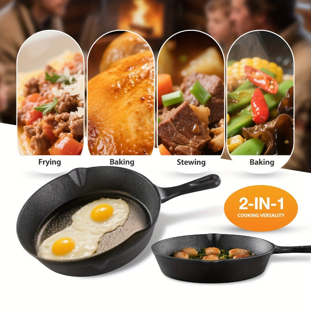 Cast Iron Dutch Oven & Frying Pan Set ¨C Pre-Seasoned 2-in-1 Cookware, Deep Pan + Skillet for Stovetop, Induction, Oven, BBQ & Outdoor Cooking, Multi-Purpose Pots and Pans Set