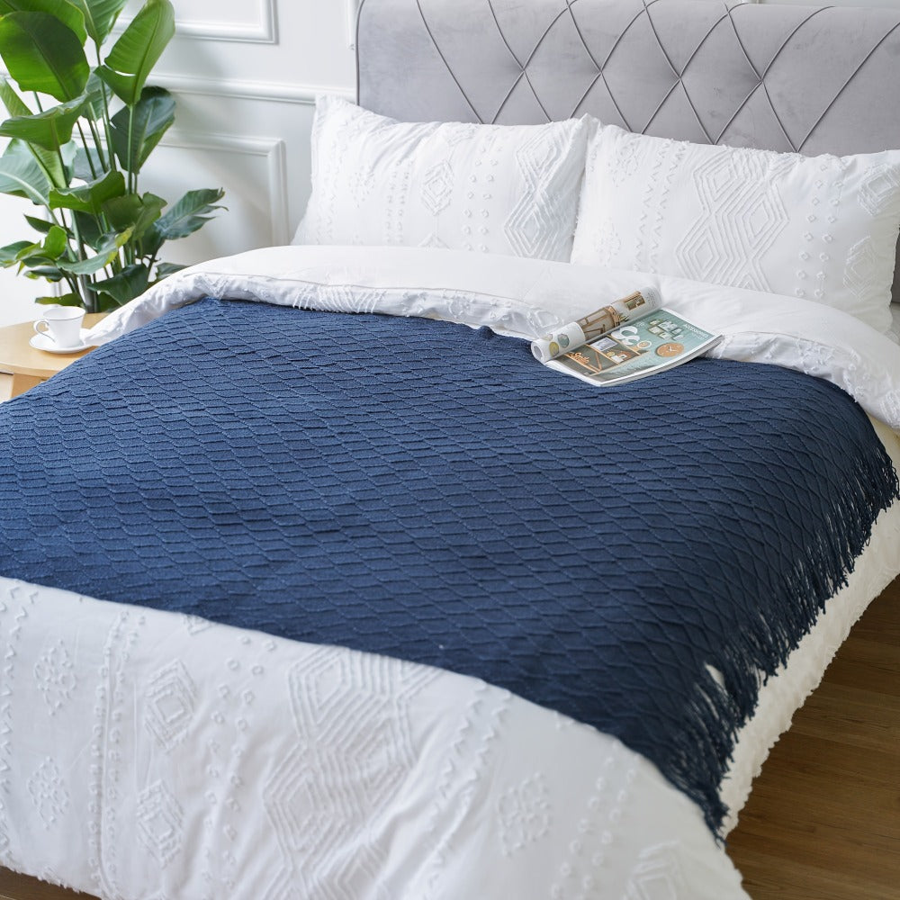 Tassel Throw Blanket ¨C Soft Lightweight Decorative Fringe Throw for Couch, Chair, Bed & Sofa, 50¡±¡Á60¡±, 6 Colors, Boho Home Decor