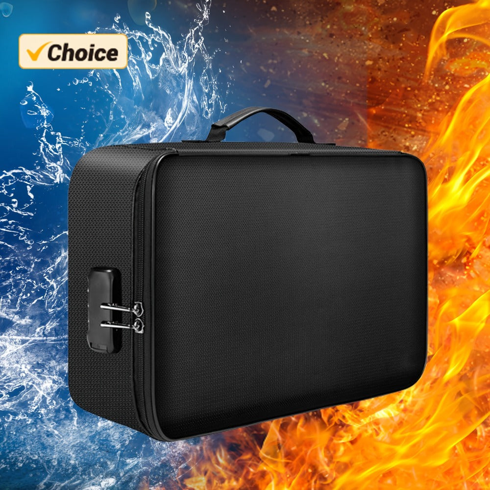Fireproof Document Organizer Bag with Combination Lock Multi-Compartment Portable File Storage for Home Office Travel Cards Gadgets