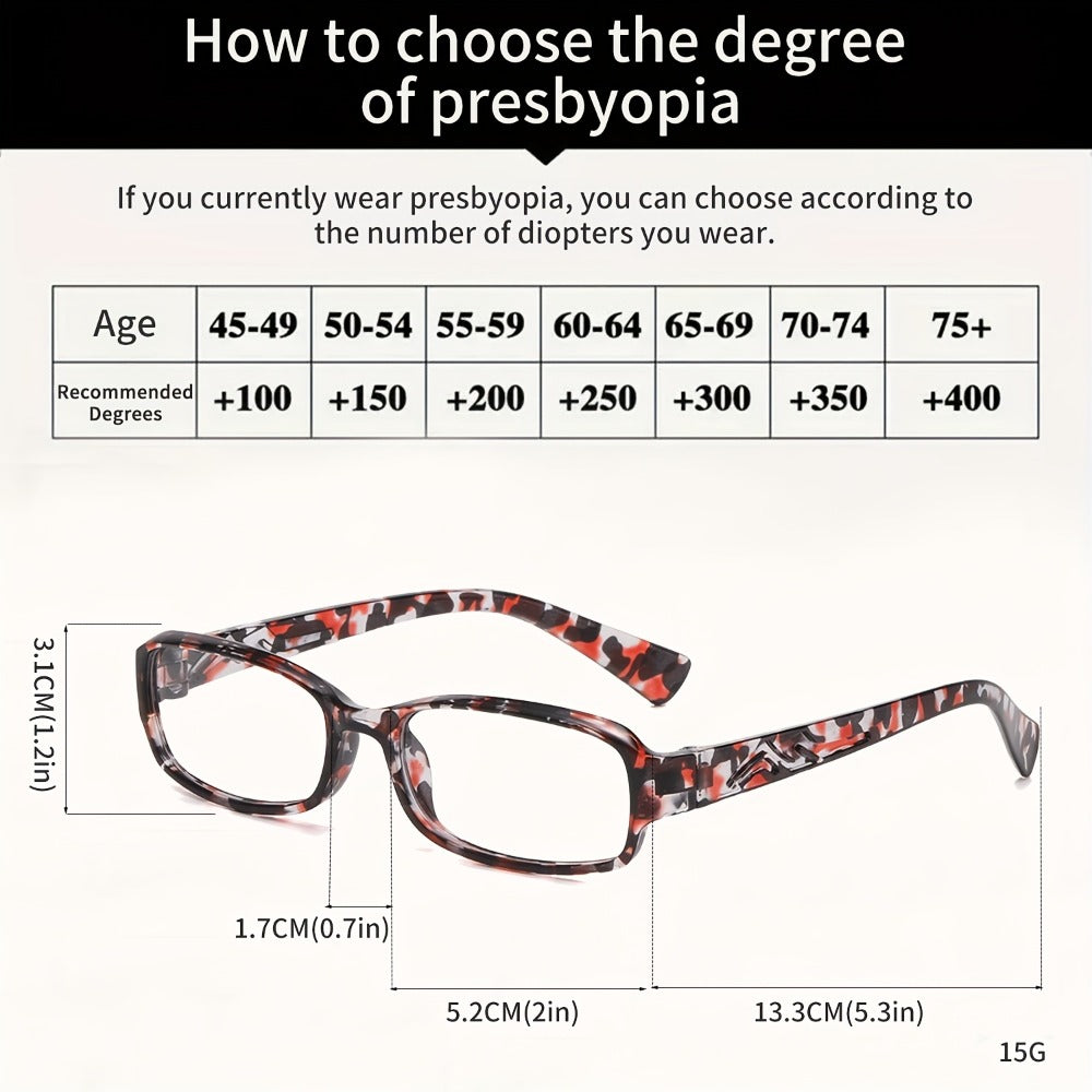 Reading Glasses 5 Pairs Square Fashion Printed Multicolor Frames Men Women 1.0X-4.0X Magnification High Definition Lenses Daily Office Use