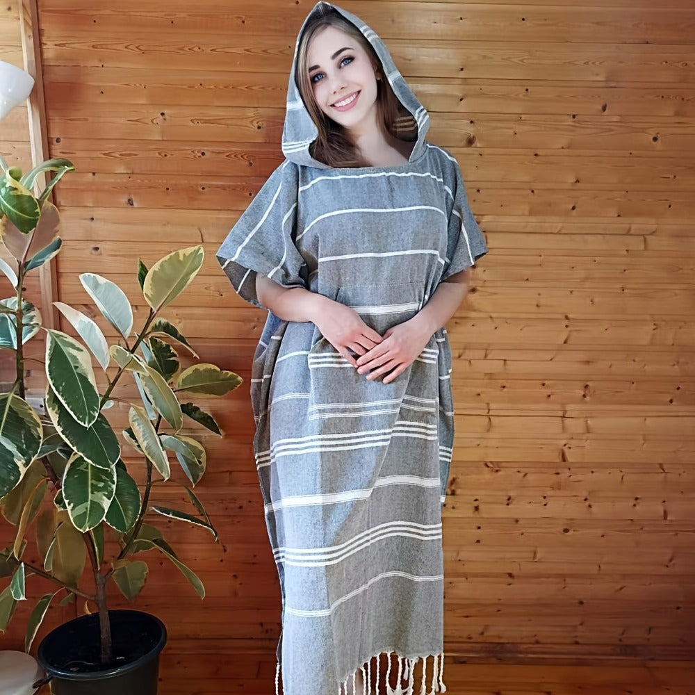 Hooded Beach Poncho Turkish Cotton Quick Dry Sandproof - Wearable Surf Changing Towel Lightweight Thin Bathrobe | S & L | Blue Green Purple Pink Gray | Swimming Diving Surfing Beach Essentials