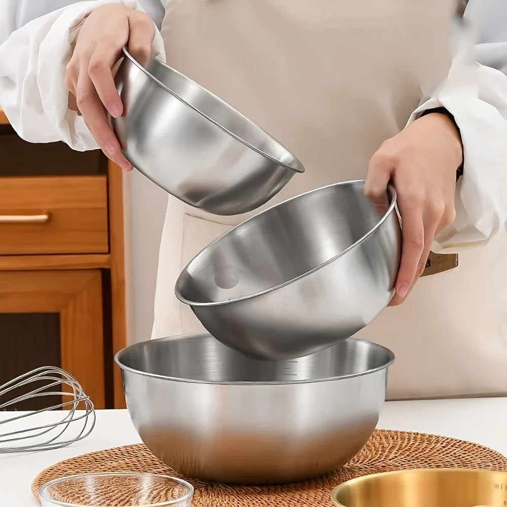 Stainless Steel Mixing Bowl Set 3-Piece with Measuring Marks ¨C Small Medium Large Nesting Bowls for Cooking, Baking & Food Prep, Durable 304 Stainless Steel Salad Bowl Set for Kitchen & Restaurant