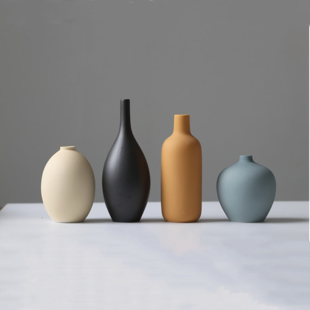 Ceramic Vase Set of 4 Small Vases for Dried Flowers Pampas Grass, Morandi Color Modern Farmhouse Home Decor, Boho Aesthetic Centerpiece Table Decoration Ceramics Vase Set