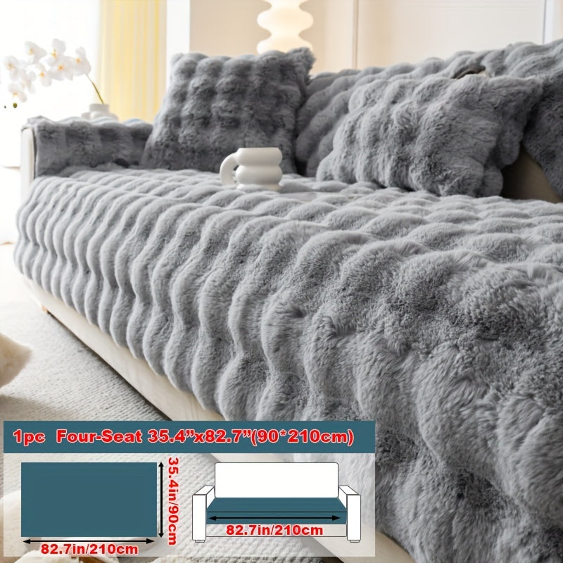 Faux Rabbit Plush Sofa Cover Winter Warm Thickened Anti-Slip Pet Friendly Cushion Protector for Living Room Bedroom Office 1 2 3 4 Seater
