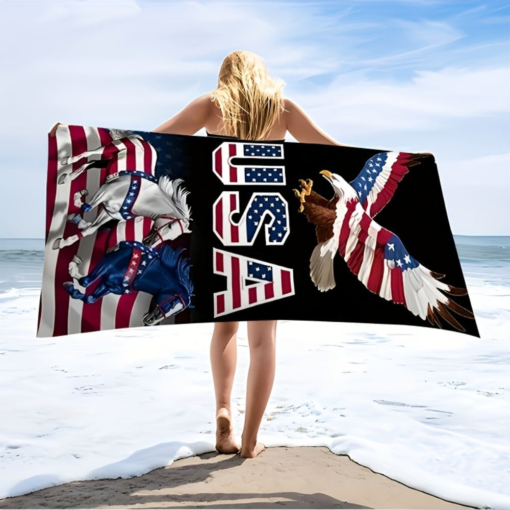 Patriotic Beach Towel American Flag Eagle Design Quick Dry Lightweight Soft Absorbent Polyester Pool Swim Towel USA 4th of July Gift