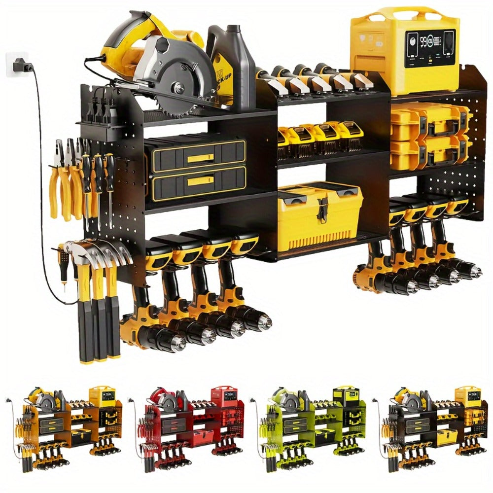 Power Tool Organizer Wall Mount with Charging Station | 3-Layer Cordless Drill Holder Storage Rack 45.5 Inch Heavy Duty ¨C Adjustable Garage Tool Shelf for Workshop & Tool Room