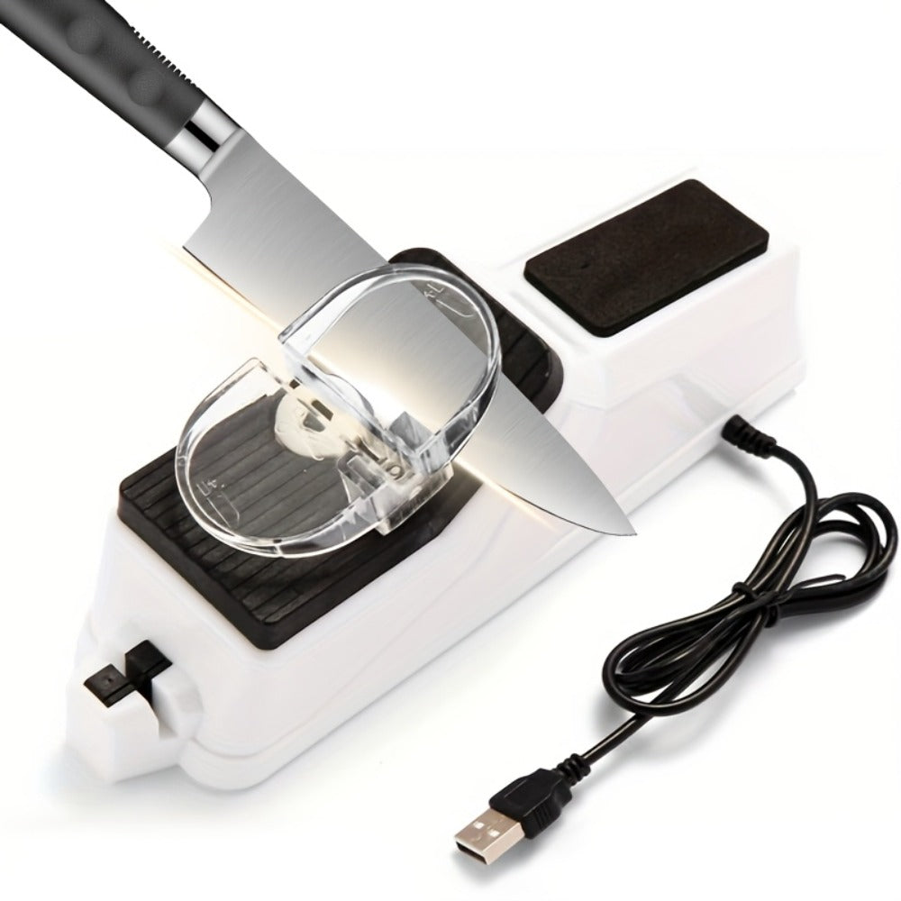 Electric Knife Sharpener with 5 Double-Sided Stones - USB Powered Professional Kitchen Knife Sharpener for Quick Sharpening & Polishing with Protective Cover