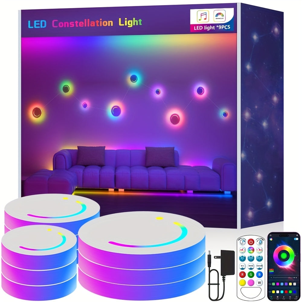 LED Atmosphere Lights Set of 9, Smart RGB App Control with Music Sync & Unit Jump Dimming, Romantic Ambient Lighting for Living Room, Banquet Hall, Family Gathering, Easter, Mother's Day & Christmas Gift