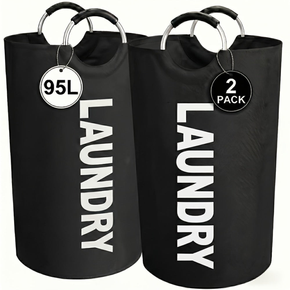 Laundry Basket 2pcs Large Foldable 25.1 Gallon, Collapsible Elevated Hamper with Half-Ring Handles for Bedroom, Bathroom & Laundry Room, Multiple Color Options